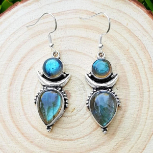 Increíbles Pendientes de Labradorita Azul Fuego Natural, Plata de Ley 925, Oro, 10x14mm, Forma de Pera, Estilo Vintage, Regalo para Mujer - Product Image 3
