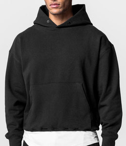 Sudaderas con capucha de hombre personalizadas 100% algodón oversize drop shoulder streetwear 500gsm peso pesado negro sudaderas con capucha en blanco para hombre - Product Image 2