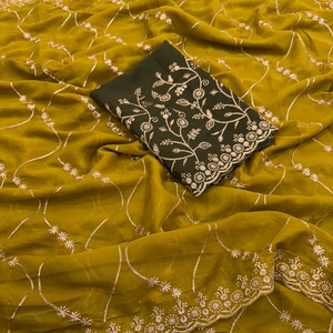 Hermoso Sari de Seda Georgette para Mujer con Bordado, para Bodas y Fiestas en India - Product Image 1