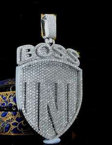 Moissanite Iced out Two Tone Khanda Pendant en adornado con diamantes VVS, Sikh Religious Pendant Style 925 Sterling Silver - Product Image 1