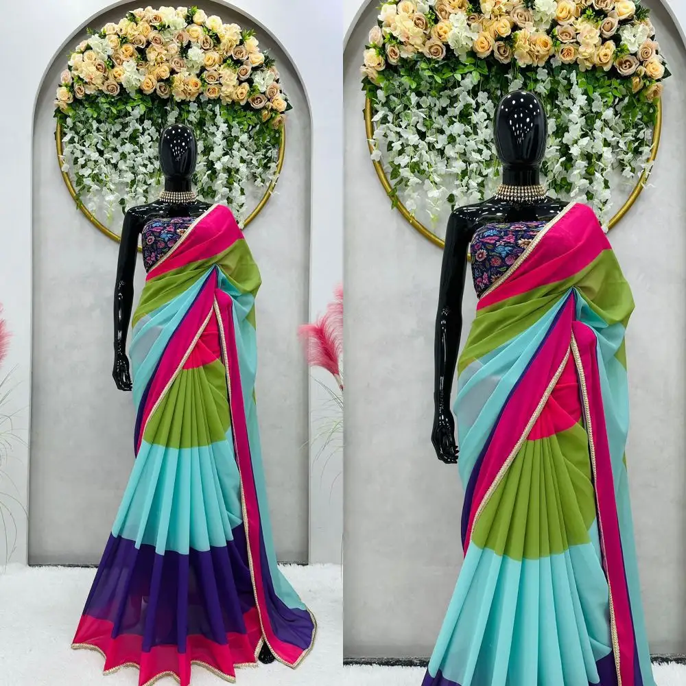 Indiano Trending Beautiful Designer Saree Faux Georgette Digital Print Saree per le donne Party e Wedding Wear prezzo all'ingrosso