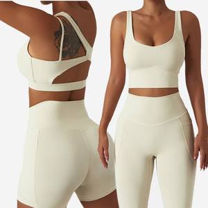 Mode femmes Fitness athleisure 2 pièces vêtements de sport ensemble respirant une épaule soutien-gorge de sport taille haute poche entraînement Legging - Product Image 5