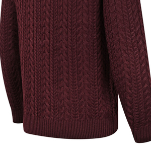 Customizable Men's Maroon <b>Cable</b> <b>Knit</b> High Neck <b>Sweater</b> Solid Pattern Breathable Anti-Wrinkle Anti-Shrink Front Logo 100% Cotton - Product Image 6