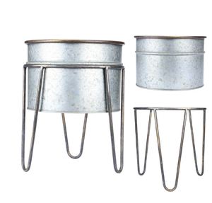 Maceta de metal galvanizado de la mejor calidad con soporte, Juego de 2 para hogar y jardines a bajo precio - Product Image 5