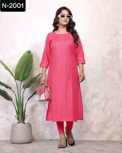 Rayonne flammée indienne décontractée et à porter au quotidien avec un beau Chikankari Work prêt à porter Kurtis pour le festival Wear Kurtis - Product Image 3