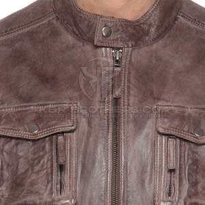 Chaqueta de invierno de cuero de moda para hombre con cuello levantado y logotipo frontal con capucha transpirable para la temporada de frío - Product Image 5