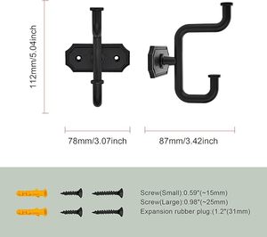 Crochets muraux décoratifs en aluminium durable noir mat pour salle de bain chambre cuisine-peignoir porte-manteau porte-serviettes en bois - Product Image 4