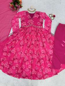 El último diseñador Faux Georgette Digital Print Alia Cut vestido de Fab Zone - Product Image 3