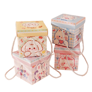 กล่องของขวัญวันน้ำตาลที่ปรับแต่งได้พร้อมที่จับ-บรรจุภัณฑ์เชือกขนาด10x10ซม. น่ารักสำหรับกิจกรรมและขายปลีก (สีน้ำเงิน) - Product Image 5