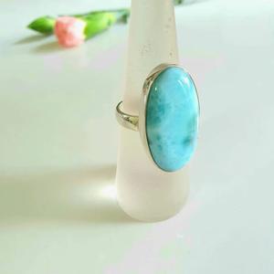 Bague Larimar classique en argent Sterling 925 faite à la main pour femmes, incrustation de réglage de lunette pour propositions mariages anniversaires - Product Image 3