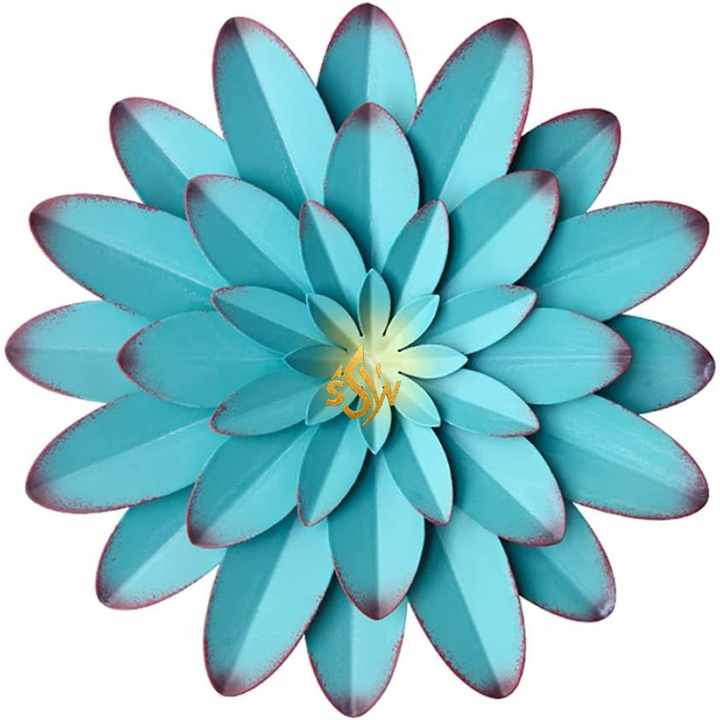 Fancy Design Wall Art Metal Wall Hanging Decor Blue Color Floral Handmade Modern Decorative Cafe and Hotels Wall Mounted Art