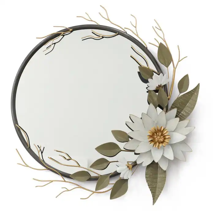 Fleur avec feuilles cadre miroir mural superbe œuvre d'art apporter beauté et style à tout type de point focal de mur intérieur de maison