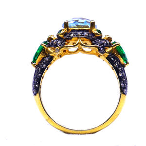 Classic Women's Wedding <b>Ring</b> 925 Sterling Silver Gold-Plated Vermeil with Blue Topaz Gemstone Fashionable Wear - Product Image 2