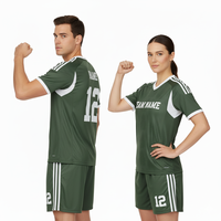 Conjunto de Uniforme de Fútbol Personalizado Verde Oliva para Adultos - Camiseta y Pantalones Cortos con Ribete Blanco, Cuello Redondo, 100% Poliéster Transpirable y de Secado Rápido