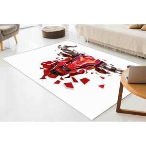 Tapis en laine imprimé patchwork motif Polygon Bull - Style traditionnel écologique avec envers en latex et poils moyens pour la décoration intérieure - Product Image 4