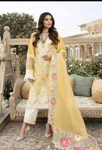 Pelouse brodée de luxe indienne/pakistanaise 3 pièces Salwar Kameez Collection de vêtements de fête à vendre en soie - Product Image 5