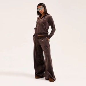 Al por mayor nuevo transpirable otoño manga larga activo Jogger traje de entrenamiento chándal mujeres ajustado terciopelo con capucha chándales - Product Image 1