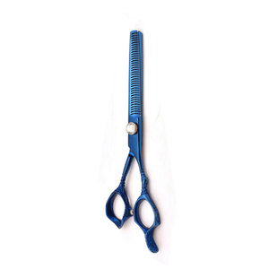 Professional Stainless Steel Barber <b>Scissors</b> Left-Handed 28 Teeth Fancy Design Handle Blue Plasma Finish Hair Salon Supplies - Product Image 3