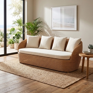Sofá Grenoble de Ratán con Estructura Subaliu, Tejido de Ratán Pitrit, Cojines de Tela SR 10 Stone, Cama de Día, Conjuntos de Muebles de Exterior Premium - Product Image 4