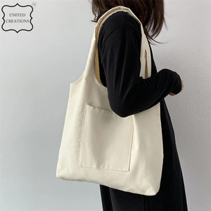 Bolsos de hombro de mujer de lona de algodón ecológicos personalizados al por mayor Logotipo de gran tamaño blanco moda para compras reciclables - Product Image 3