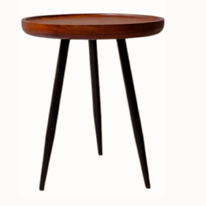 Table basse ronde élégante en bois de manguier brun pied de trépied Table d'appoint de salon moderne du milieu du siècle - Product Image 1