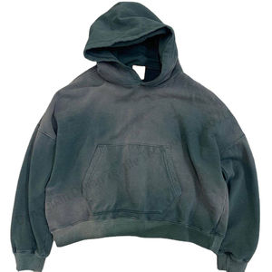 Fabricant OEM, sweats à capuche courts personnalisés, vêtements pour hommes, sweat à capuche en coton lourd surdimensionné délavé au soleil, sweat à capuche blanc vintage délavé à l'acide - Product Image 1