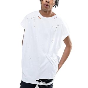 เสื้อยืดโอเวอร์ไซส์ผู้ชาย ผ้าถัก ลุคสตรีทแวร์ ลุคทำสีซีด ลุคขาดๆ 100% ผ้าฝ้ายเนื้อหนา ซักย้อมสีแบบแอซิดวอช คอกลม - Product Image 2