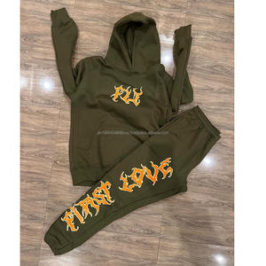 Vente en gros Pull-over personnalisé Ensemble sweat à capuche unisexe 100% coton Survêtement de sport Pantalon de survêtement et sweat-shirt Ensemble de survêtement imprimé pour hommes - Product Image 2