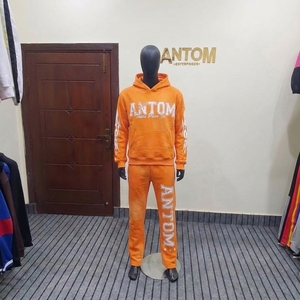 Distressed Embroidered Sweatsuit Hoodie Tracksuit 2024 Customized Stacked Flare Sweatpants and Set - Product Image 1