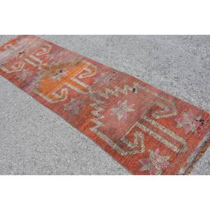 Tapis plat vintage en laine orange beige de 2,7x9 pieds, motif patchwork turc pour décoration de salon, largeur de 4m avec support en latex - Product Image 4