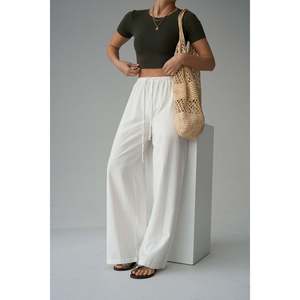 Pantalon en lin blanc cassé léger - Product Image 5