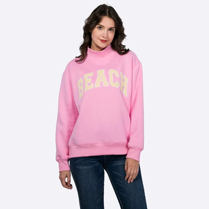 Vente en gros de sweatshirts et sweatshirts surdimensionnés en coton à col montant et poids lourds pour femmes - Product Image 5