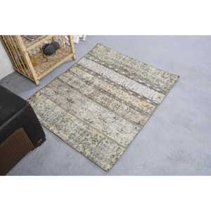 Tapis classique en laine à rayures beige 3.1x3.6 pieds Style turc vintage avec support en latex pour motif rectangle de couloir de salon - Product Image 2