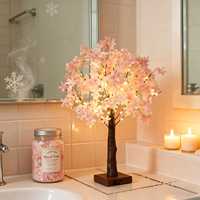 Arbre artificiel à fleurs de cerisier rose, lumière LED, arbre de table, blanc chaud, pour chambre à coucher, salon