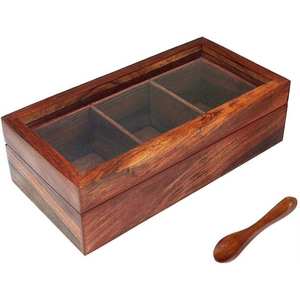 Couvercle acrylique en bois plateau de service de bonbons aux noix plateau d'apéritif de fête avec séparateurs amovibles pour plat de légumes et outils d'herbes et d'épices - Product Image 1