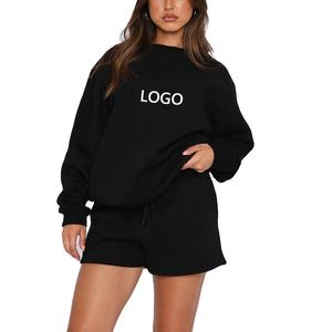 Sudadera y Pantalones Cortos de Poliéster Transpirable para Mujer, Estilo Nuevo, Color Sólido, Logotipo Personalizado, Alta Calidad OEM 2025 - Product Image 1