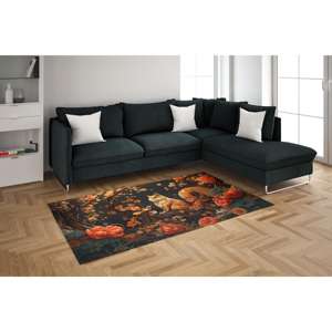 Tapis motif écureuil forestier : Tapis imprimé floral automnal, décor forestier, tapis fin non tissé - Product Image 4