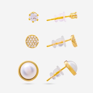 ต่างหูเพทายทรงกลมสำหรับเป็นของขวัญ ทำจากโลหะผสมสังกะสีและสแตนเลส - Product Image 3