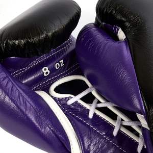 Gants de boxe à lacets personnalisés OEM de haute qualité Gagner des concours personnalisés-Noir Violet - Product Image 6
