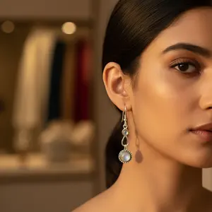 Boucles d'oreilles pendantes en argent sterling 925 pour femmes avec pierre de lune, cadeau - Product Image 3