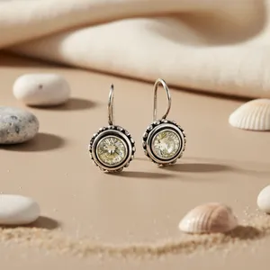 Boucles d'oreilles clous vintage pour femme Art Palace avec pierre naturelle sertie clos, bijoux tendance en alliage d'argent antique, cadeau - Product Image 2