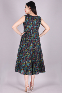 Femmes décontracté été Maxi robe imprimé fleuri sans manches coton col Mandarin non tissé tissage taille naturelle écologique pour - Product Image 4