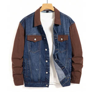 Venta caliente de los hombres de un solo pecho chaqueta de mezclilla 100% algodón único diseñado empalme diario Casual prendas de vestir exteriores de moda versátil - Product Image 1