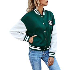 เสื้อแจ็กเก็ตเบสบอลสำหรับผู้หญิงเสื้อคลุมตัวอักษรโพลีเอสเตอร์ผ้าขนสัตว์โพลีเอสเตอร์แขนยาว - Product Image 5