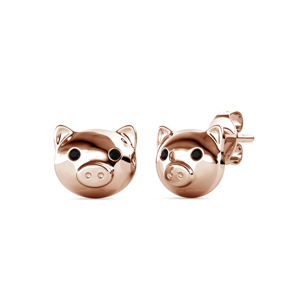 Brass 18k Rose Gold Plated Kid Earrings - Black