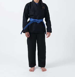 Kimono de Jiu Jitsu BJJ para Mujer, 100% Algodón, Totalmente Negro con Ribete Azul Marino, Logotipo Frontal, Ropa de Artes Marciales - Product Image 2