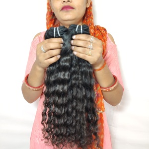 Extensions de cheveux humains 100% naturels du temple du sud de l'Inde, ondulés, vierges, non traités, double trame mécanique avec style ondulé - Product Image 3