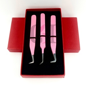Nouvelles pinces à extensions de cils en acier inoxydable japonais, revêtement poudré rose clair, 90 degrés, 45 degrés, longueur 10 mm, pointe lisse ou dentelée - Product Image 1