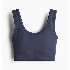 Women Yoga Sports Ribbed Elastic Material High Quality Wide Shoulder Straps Dark <b>Blue</b> Color Seamless Ribbed Tank Sports <b>Bra</b> - Product Image 1