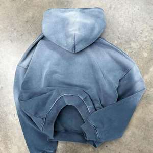 Sweats à capuche 100% coton luxe recadrée à capuche pour hommes soleil délavé goutte épaule en détresse lavé à l'acide fermeture à glissière grande taille hiver - Product Image 5